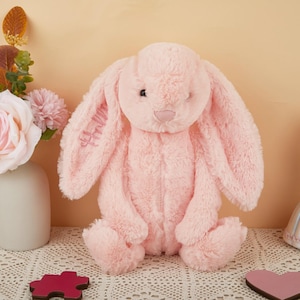 Personalized embroidered bunny, personalized bunny plush toy, custom letter bunny, baby shower gift, children&#39;s birthday gift