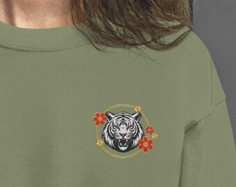 Embroidered Flower Tiger Unisex Sweatshirt