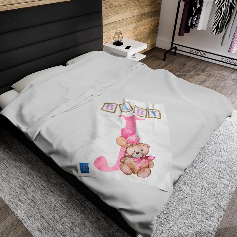 Baby J Alphabet Blanket, Cute Bear Baby Shower Gift, Soft and Cozy