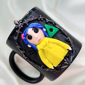 Coraline Mug, Coraline Doll, Polymer Clay Mug, Ceramic Coffee Cups, Mug Handmade, Spooky Mug, Caroline Button Eyes, Gifts Coraline lovers image 12
