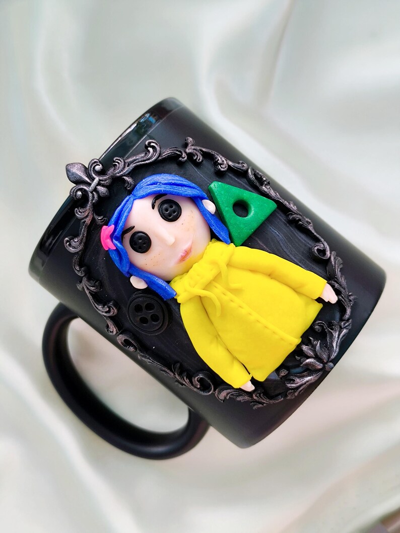 Coraline Mug, Coraline Doll, Polymer Clay Mug, Ceramic Coffee Cups, Mug Handmade, Spooky Mug, Caroline Button Eyes, Gifts Coraline lovers image 12