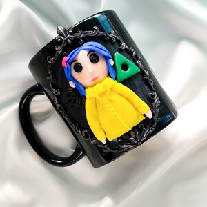 Coraline Mug, Coraline Doll, Polymer Clay Mug, Ceramic Coffee Cups, Mug Handmade, Spooky Mug, Caroline Button Eyes, Gifts Coraline lovers image 16