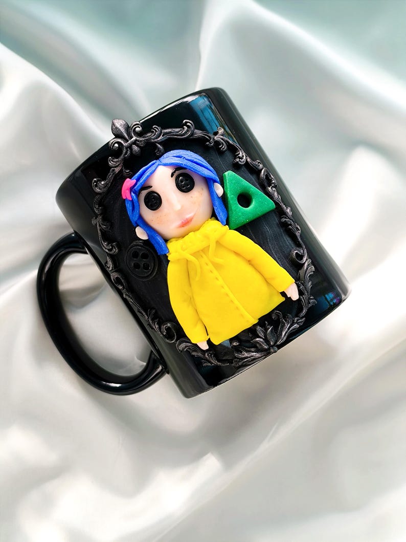 Coraline Mug, Coraline Doll, Polymer Clay Mug, Ceramic Coffee Cups, Mug Handmade, Spooky Mug, Caroline Button Eyes, Gifts Coraline lovers image 16