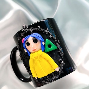 Coraline Mug, Coraline Doll, Polymer Clay Mug, Ceramic Coffee Cups, Mug Handmade, Spooky Mug, Caroline Button Eyes, Gifts Coraline lovers image 13