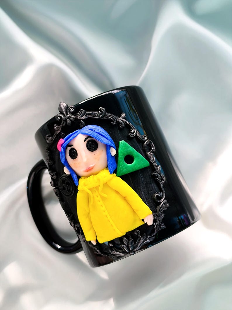 Coraline Mug, Coraline Doll, Polymer Clay Mug, Ceramic Coffee Cups, Mug Handmade, Spooky Mug, Caroline Button Eyes, Gifts Coraline lovers image 13