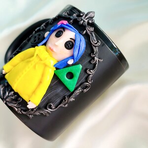 Coraline Mug, Coraline Doll, Polymer Clay Mug, Ceramic Coffee Cups, Mug Handmade, Spooky Mug, Caroline Button Eyes, Gifts Coraline lovers image 9