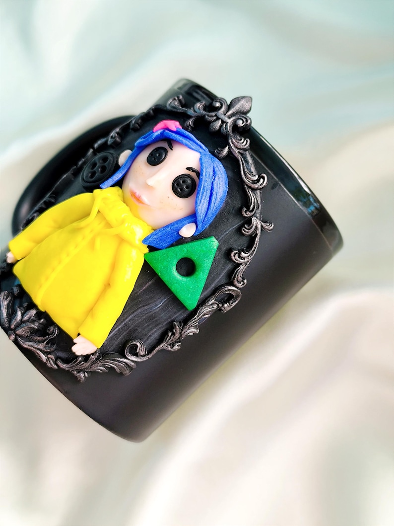 Coraline Mug, Coraline Doll, Polymer Clay Mug, Ceramic Coffee Cups, Mug Handmade, Spooky Mug, Caroline Button Eyes, Gifts Coraline lovers image 9