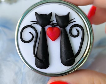 Handmade Cat Pill Box, Polymer Clay Decor, Small Pill Organizer