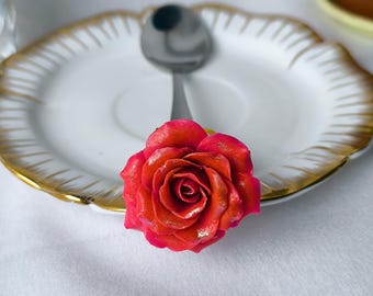Cucchiaio a forma di rosa in argilla polimerica fatto a mano, cucchiaio da dessert unico per tè e caffè