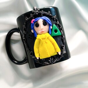 Coraline Mug, Coraline Doll, Polymer Clay Mug, Ceramic Coffee Cups, Mug Handmade, Spooky Mug, Caroline Button Eyes, Gifts Coraline lovers image 17