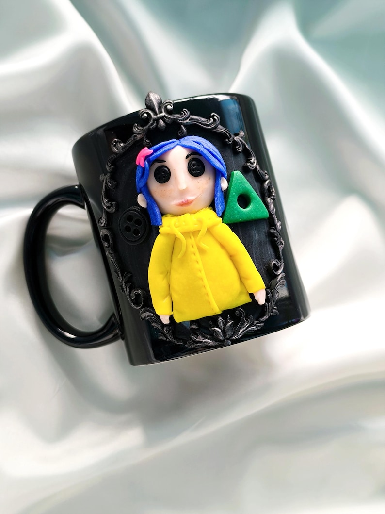Coraline Mug, Coraline Doll, Polymer Clay Mug, Ceramic Coffee Cups, Mug Handmade, Spooky Mug, Caroline Button Eyes, Gifts Coraline lovers image 17