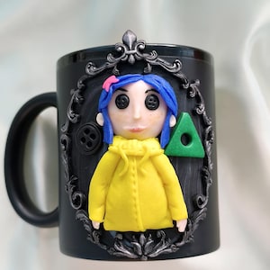 Coraline Mug, Coraline Doll, Polymer Clay Mug, Ceramic Coffee Cups, Mug Handmade, Spooky Mug, Caroline Button Eyes, Gifts Coraline lovers image 8