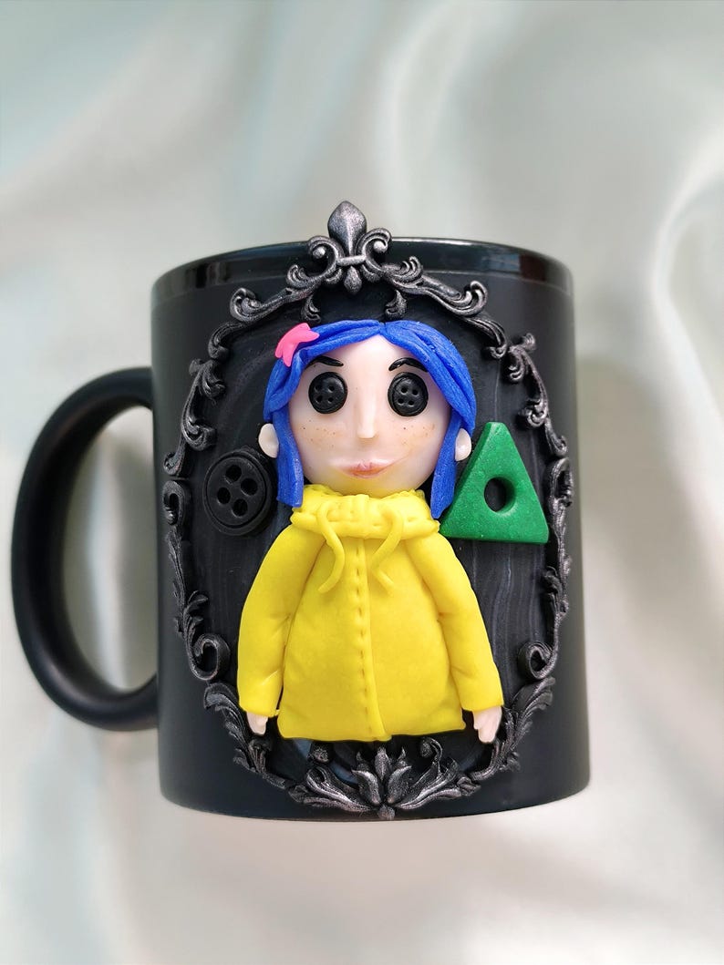 Coraline Mug, Coraline Doll, Polymer Clay Mug, Ceramic Coffee Cups, Mug Handmade, Spooky Mug, Caroline Button Eyes, Gifts Coraline lovers image 8