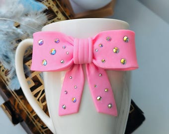 Tazza In Ceramica Kawaii Con Fiocco Rosa - Tazza Da Caffè E Tè Da 325 Ml Per Casa E Ufficio, Idea Regalo