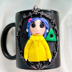 Coraline Mug, Coraline Doll, Polymer Clay Mug, Ceramic Coffee Cups, Mug Handmade, Spooky Mug, Caroline Button Eyes, Gifts Coraline lovers image 11