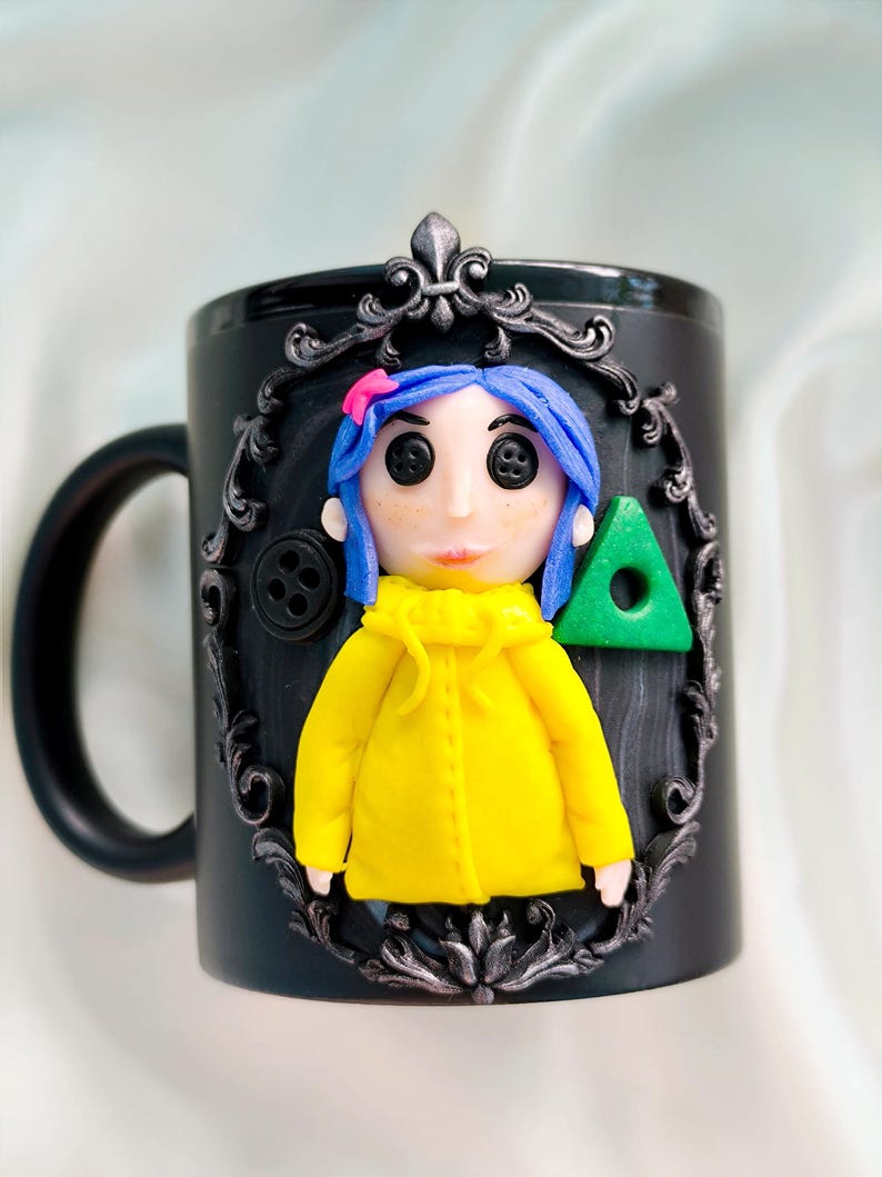 Coraline Mug, Coraline Doll, Polymer Clay Mug, Ceramic Coffee Cups, Mug Handmade, Spooky Mug, Caroline Button Eyes, Gifts Coraline lovers image 11
