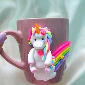Eenhoornmok handgemaakt, mok handgemaakt, polymeerklei handgemaakte mok, handgemaakte koffiemok voor vrouwen, handgemaakte mok voor haar, mok koffie thee decor