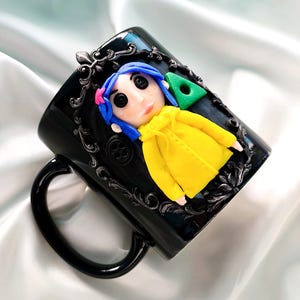Coraline Mug, Coraline Doll, Polymer Clay Mug, Ceramic Coffee Cups, Mug Handmade, Spooky Mug, Caroline Button Eyes, Gifts Coraline lovers image 15