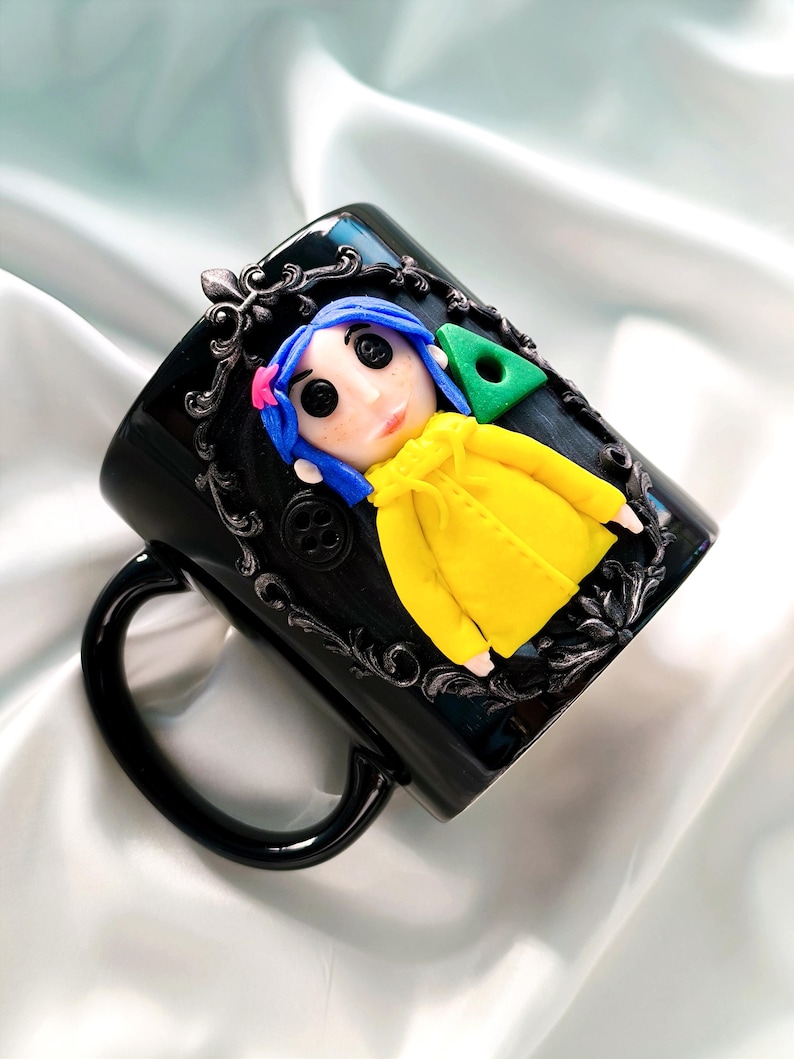 Coraline Mug, Coraline Doll, Polymer Clay Mug, Ceramic Coffee Cups, Mug Handmade, Spooky Mug, Caroline Button Eyes, Gifts Coraline lovers image 15