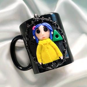 Coraline Mug, Coraline Doll, Polymer Clay Mug, Ceramic Coffee Cups, Mug Handmade, Spooky Mug, Caroline Button Eyes, Gifts Coraline lovers image 4
