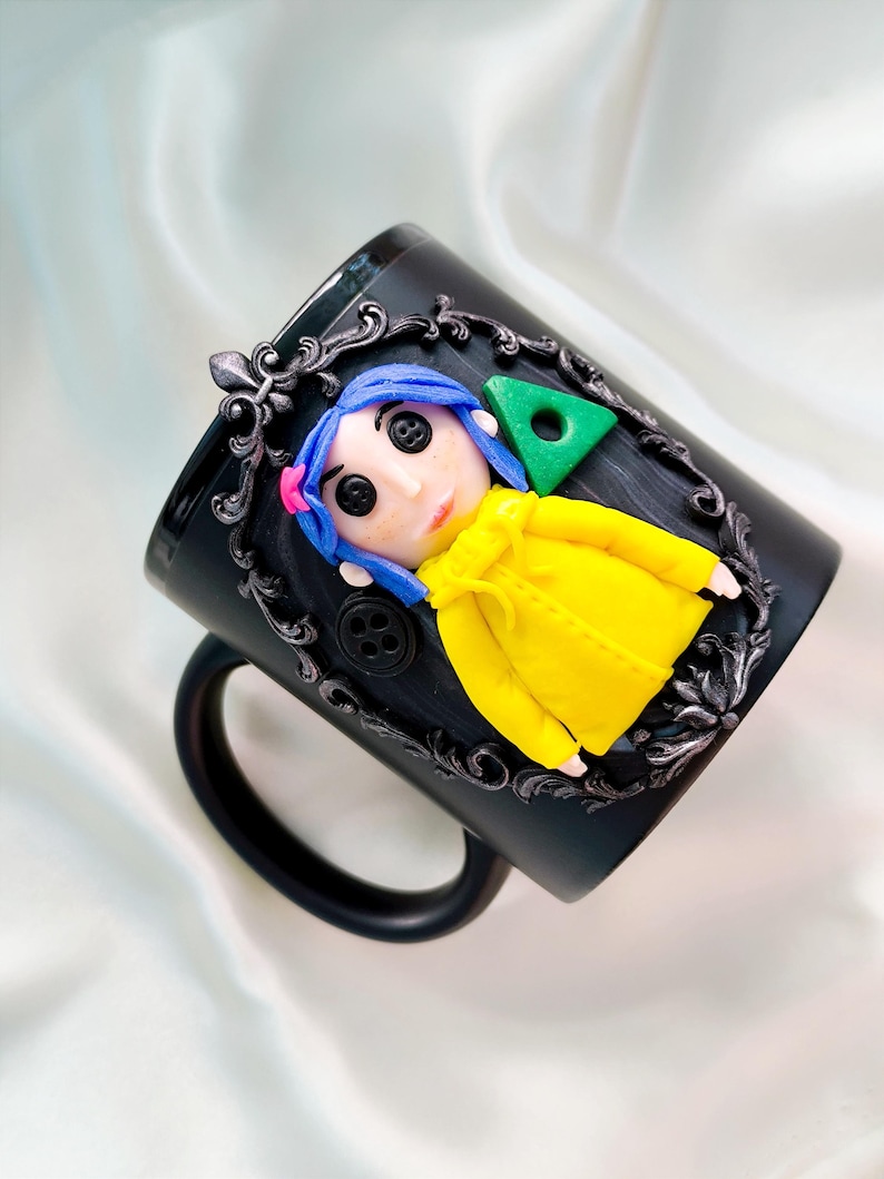 Coraline Mug, Coraline Doll, Polymer Clay Mug, Ceramic Coffee Cups, Mug Handmade, Spooky Mug, Caroline Button Eyes, Gifts Coraline lovers image 6