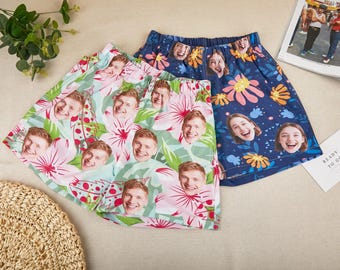 Custom Hawaiian Swim Trunks, Personalized Face Photo Beach Shorts