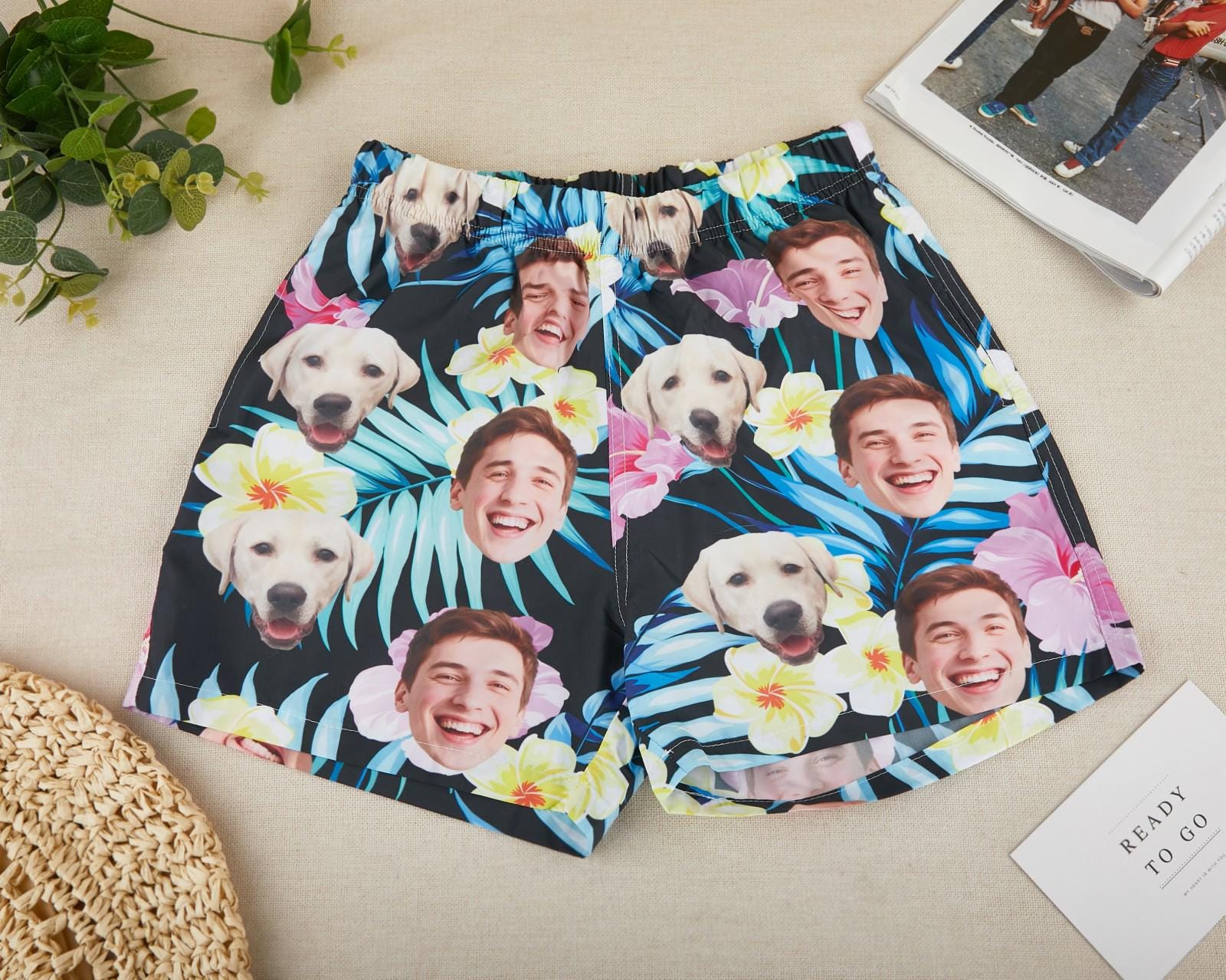 Personalized Hawaiian Swim Trunks, Bachelor Party Shirts, Funny Custom Face Beach Shorts, Birthday Gift, Bachelor Men Swimwear
