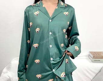 Pigiama personalizzato con ritratto di animali domestici, pigiami coordinati personalizzati per gli amanti degli animali