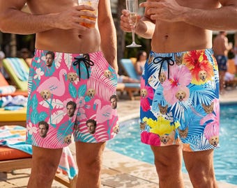 Zwembroek met gepersonaliseerd gezicht voor mannen, strandshort met aangepaste foto, grappige nieuwigheid badpak voor vader, feest, vakantie
