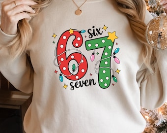 Funny 6 7 Meme Christmas Lights Sweatshirt