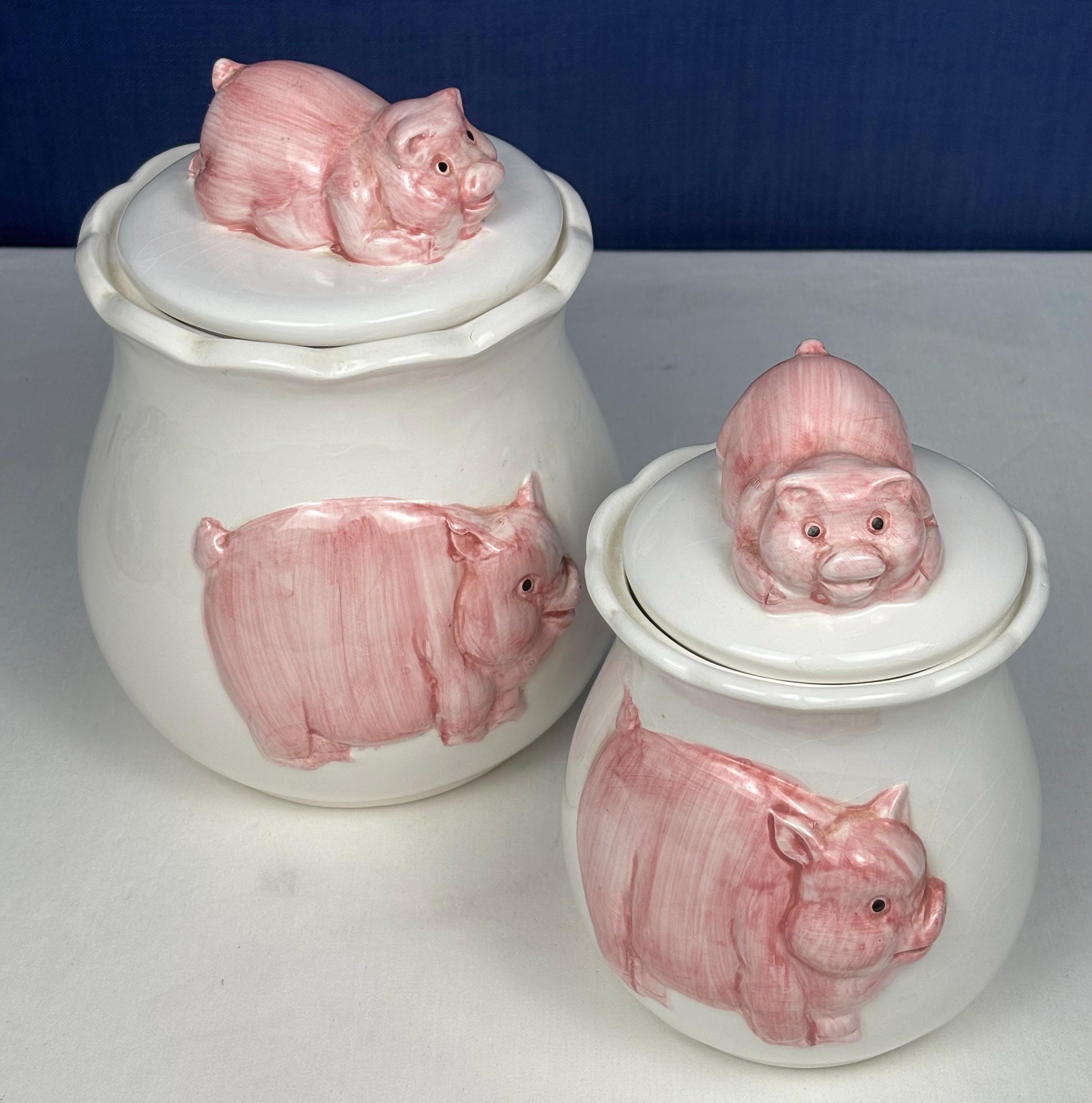 Vintage Ceramic Pig Jars/canisters | Sculpted Piglet Lid | Farmhouse ...