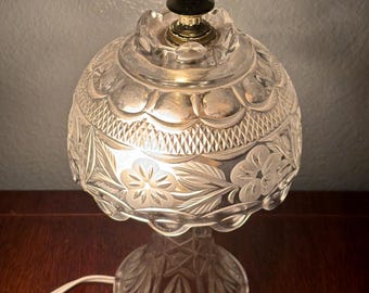 Vintage Cut Crystal Glass Table Lamp | Bedroom | Desk Light | 11” Tall