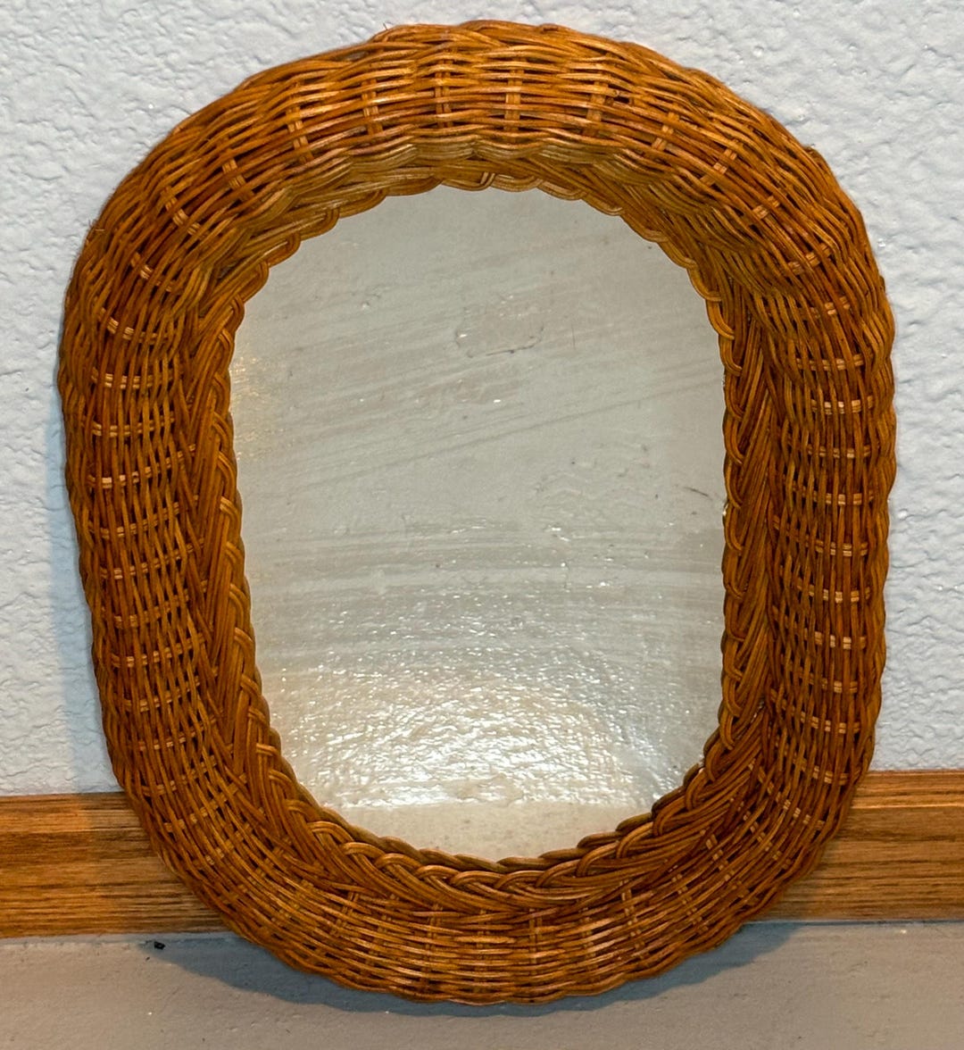 Vintage Rattan Wall Mirror | Oval | Basket Weave | Wicker Braided ...