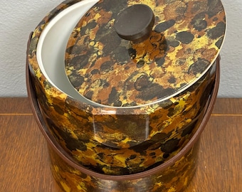 Vintage Faux Marbled Tortoiseshell Ice Bucket | Mid Centery Modern | Vinyl