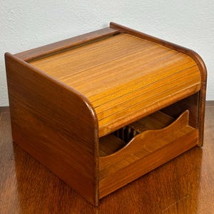 Vintage Teak Tambour Roll Top CD Storage Cabinet | 26 CD | Organizer | Desk Storage | A.L.S Industry | Thailand