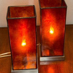 Two Vintage Acrylic Table Lamps | Tea Lights | Red | Brown