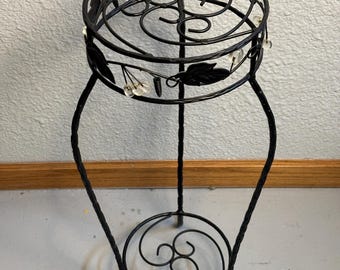 Vintage Wrought Iron Plant Table | Nature Motifs | Acrylic Grape Motifs | 27x10