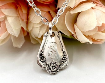 Spoon Necklace, 1952 ELEGANT LADY, Silverware Necklace, Personalized Initial Necklace