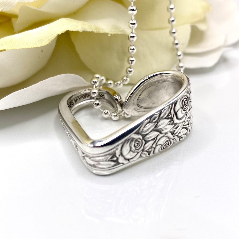 Spoon Heart Necklace, 1937 ROSE & LEAF, Silverware Heart Necklace, Floating Heart Necklace, Love Necklace, Sweetheart Necklace, Gift For Her image 6