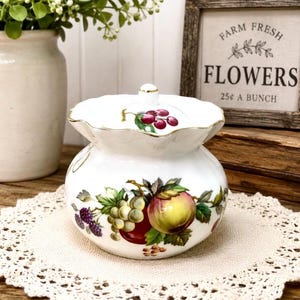 Vintage Sugar Bowl, Mid Century Allyn Nelson Collection Fruit Lidded Marmalade Or Jam Pot, Made In England