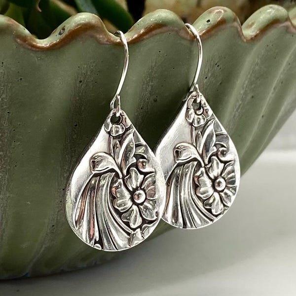 Spoon Earrings, 1950 EVENING STAR, Silverware Earrings, Spoon Jewelry Earrings, Flatware Earrings