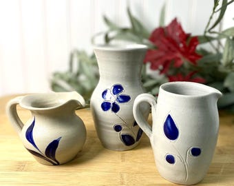 Set Of 3 Vintage WILLIAMSBURG POTTERY Salt Glaze Vase, Creamer & Pitcher