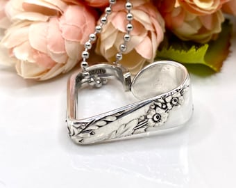 Spoon Heart Necklace, 1950 BRIDAL WREATH, Silverware Heart Necklace, Floating Heart, Love Necklace, Sweetheart Necklace, Heart Pendant