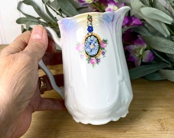 Vintage Bavarian Creamer Pitcher 4 1/2", Glazed Porcelain Lusterware Bud Vase, 1920s