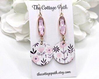 Pink Daisy Flower Leather Earrings, Pink Leather Earrings, Daisy Flower Earrings, Spring Earrings, Leather Earrings, Leather Floral Earrings
