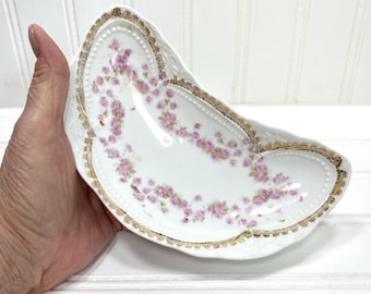 Vintage Floral Crescent Dish, Made In Germany