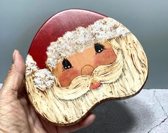 Vintage Santa Wicker & Wood Trinket Box Christmas Wicker Storage Box Holiday Decor