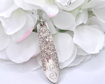 Silverware Necklace, 1937 ROSE & LEAF, Spoon Necklace, Flatware Necklace, Personalized Vintage Upcycled Silver Spoon Necklace Pendant