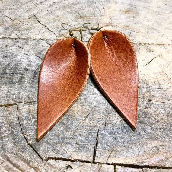 Leather Leaf Earrings Leather Earrings Genuine Leather | Etsy