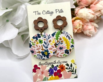 Wildflower Leather Earrings, Wildflower Earrings, Cork Leather Earrings, Flower Earrings, Spring Earrings, Colorful Earrings, Floral Earring